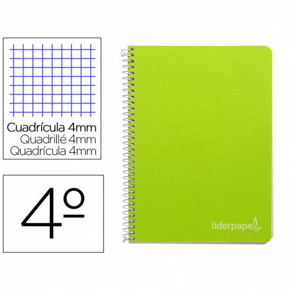 Cuaderno espiral liderpapel cuarto witty tapa dura 80h 75gr cuadro 4mm con margen color verde