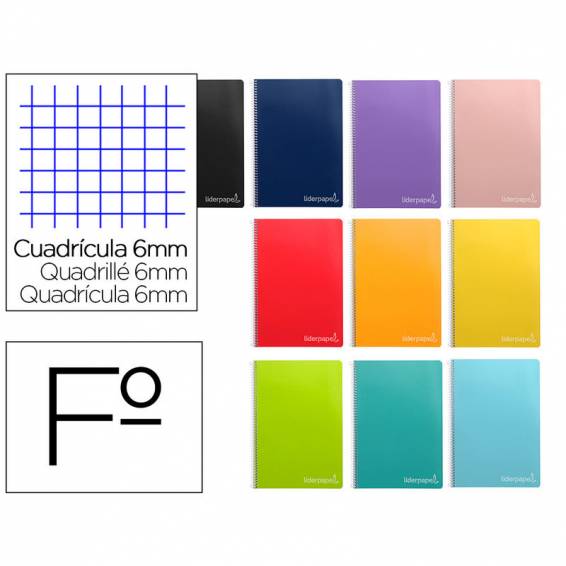 Cuaderno espiral liderpapel folio witty tapa dura 80h 75gr cuadro 6mm con margen colores surtidos