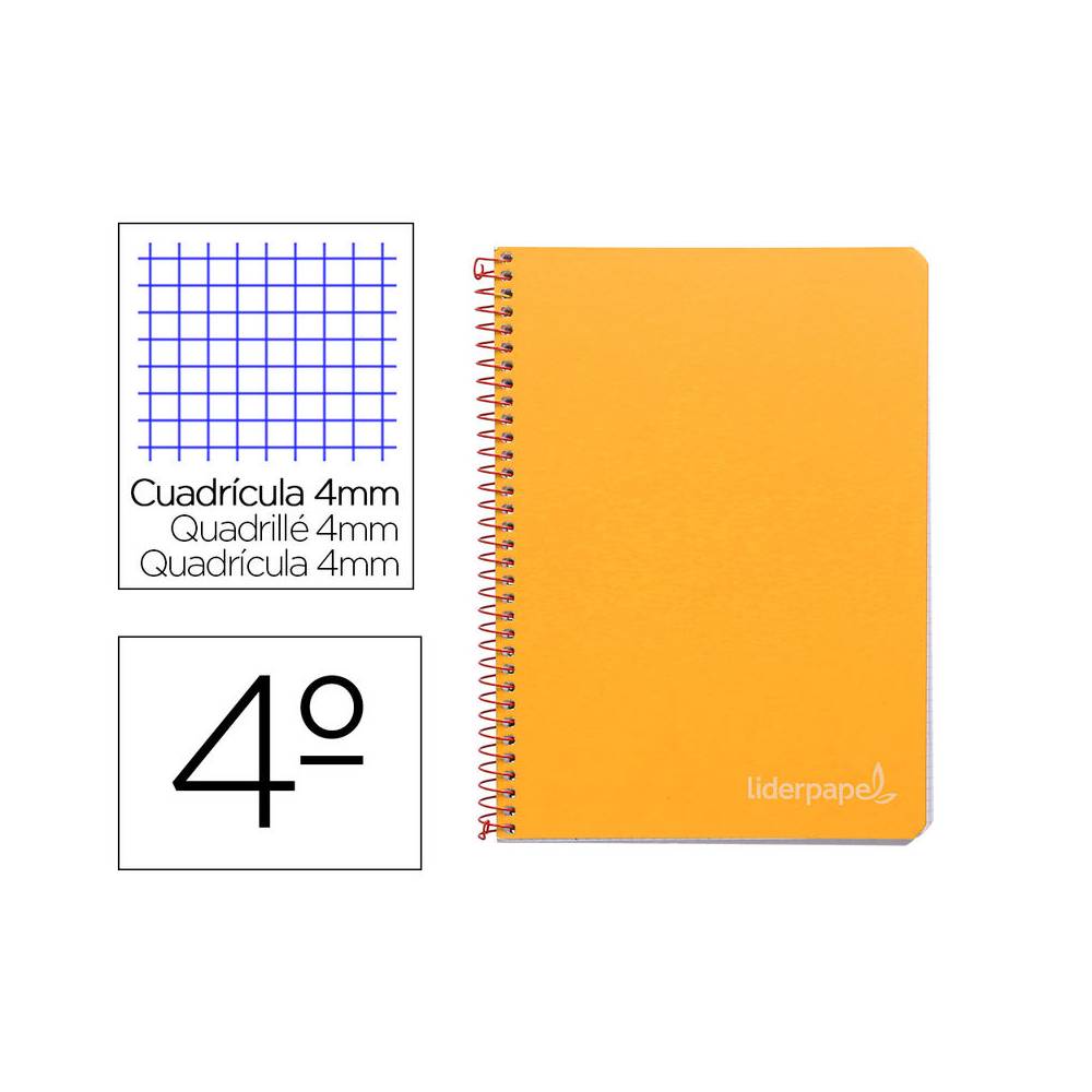 Cuaderno espiral liderpapel cuarto witty tapa dura 80h 75gr cuadro 4mm con margen color naranja