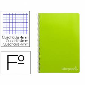 Cuaderno espiral liderpapel folio witty tapa dura 80h 75gr cuadro 4mm con margen color verde