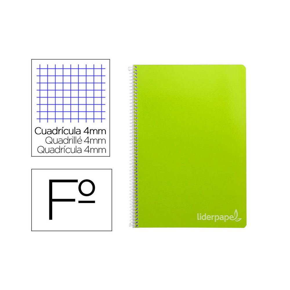 Cuaderno espiral liderpapel folio witty tapa dura 80h 75gr cuadro 4mm con margen color verde