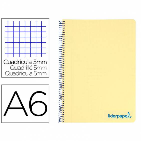 Cuaderno espiral liderpapel a6 micro wonder tapa plastico 120h 90 gr cuadro 5mm 4 bandas color amarillo