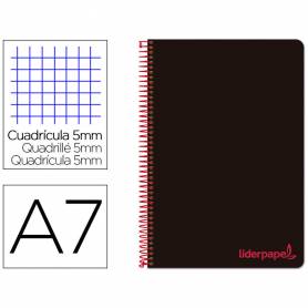 Cuaderno espiral liderpapel a7 micro wonder tapa plastico 100h 90 gr cuadro 5mm 4 bandas color negro