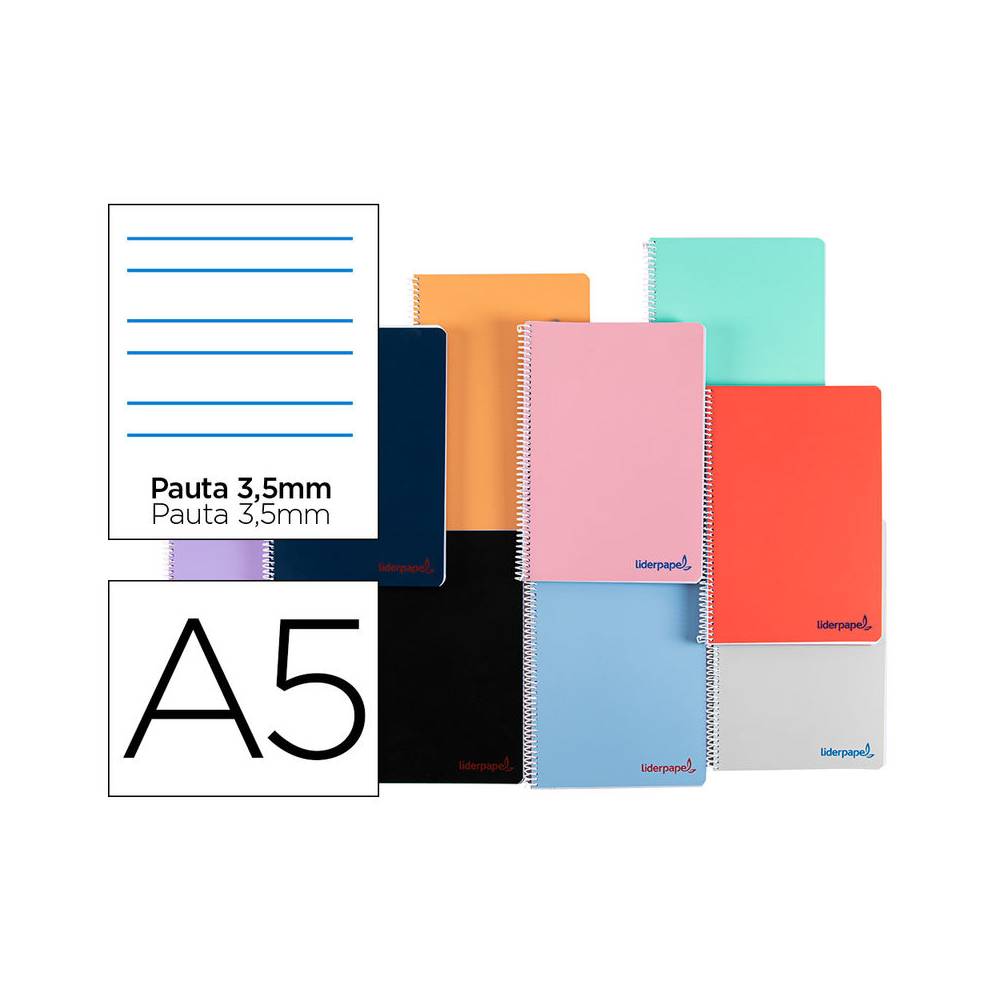 Cuaderno espiral liderpapel a5 wonder tapa plastico 80h 90g pauta 3,5mm con margen colores surtidos