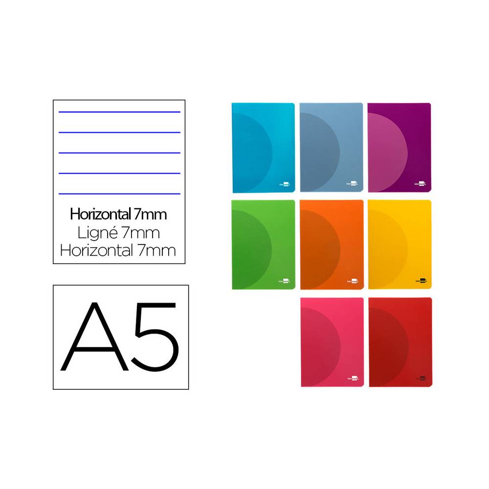 Libreta liderpapel 360 tapa de plastico a5 48 hojas 90g/m2 horizontal con doble margen colores surtidos