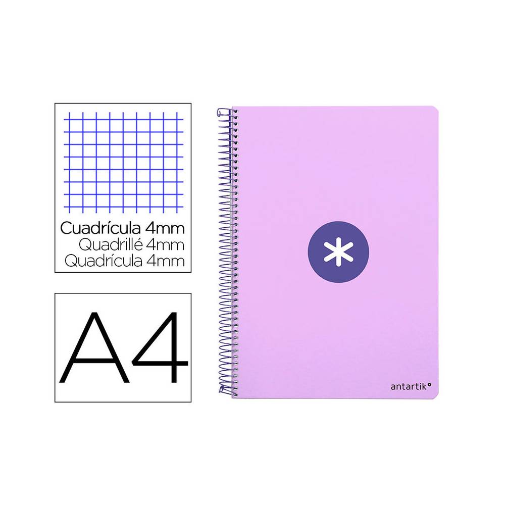 Cuaderno espiral liderpapel a4 antartik tapa dura 80h 90gr cuadro 4mm con margen color lavanda