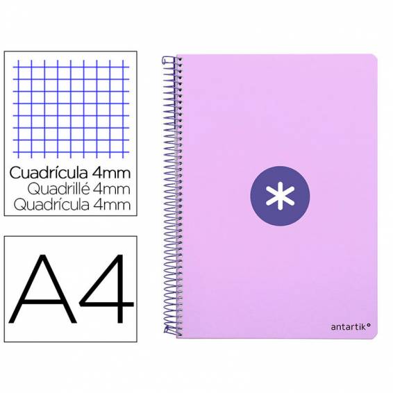 Cuaderno espiral liderpapel a4 antartik tapa dura 80h 90gr cuadro 4mm con margen color lavanda