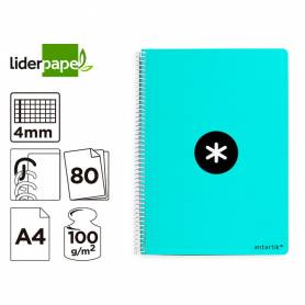 Cuaderno espiral liderpapel a4 antartik tapa dura 80h 90gr cuadro 4mm con margen color menta