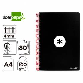 Cuaderno espiral liderpapel a4 antartik tapa dura 80h 90gr cuadro 4mm con margen color negro