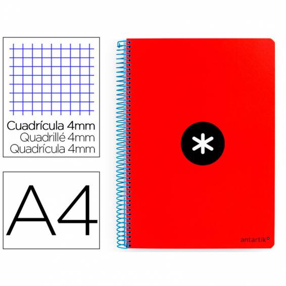 Cuaderno espiral liderpapel a4 antartik tapa dura 80h 90gr cuadro 4mm con margen color rojo