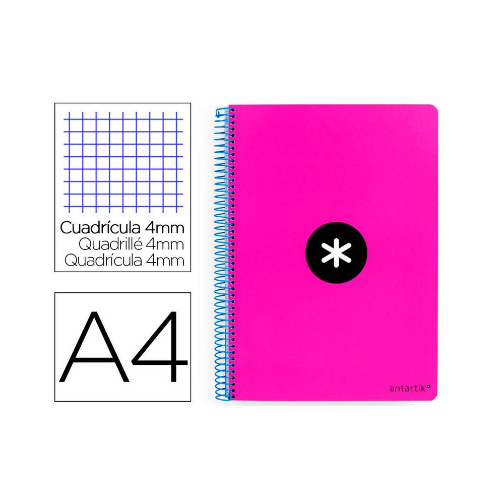 Cuaderno espiral liderpapel a4 antartik tapa dura 80h 90gr cuadro 4mm con margen color rosa fluor