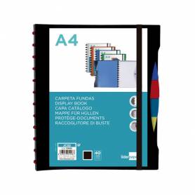 Carpeta liderpapel a4 con 40 fundas intercambiables 5 sep sobre y gomilla portada y lomo personalizable negro