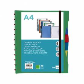 Carpeta liderpapel a4 con 40 fundas intercambiables 5 sep sobre y gomilla portada y lomo personalizable verde