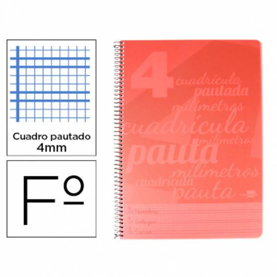 Cuaderno espiral liderpapel folio pautaguia tapa plastico 80h 75gr cuadro pautado 4mm con margen color rojo