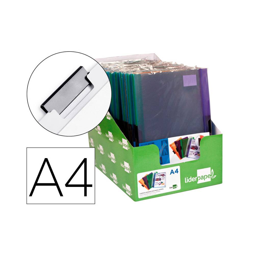 Carpeta liderpapel dossier pinza lateral polipropileno din a4 30 hojas pack de 4 colores surtidos