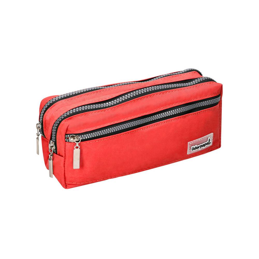 Bolso escolar liderpapel portatodo rectangular 3 bolsillos rojo 210x80x85 mm