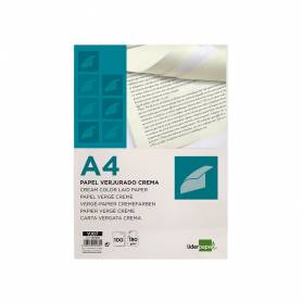 Papel verjurado liderpapel a4 180g/m2 crema paquete de 100 hojas