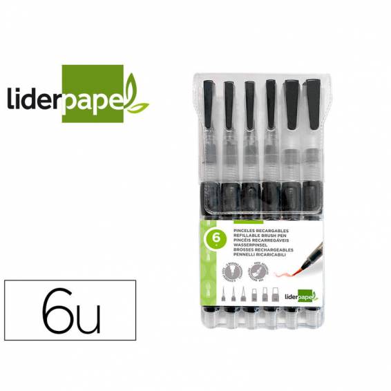 Pincel liderpapel recargable para productos acuarelables set de 6 unidades grosor puntas surtidas