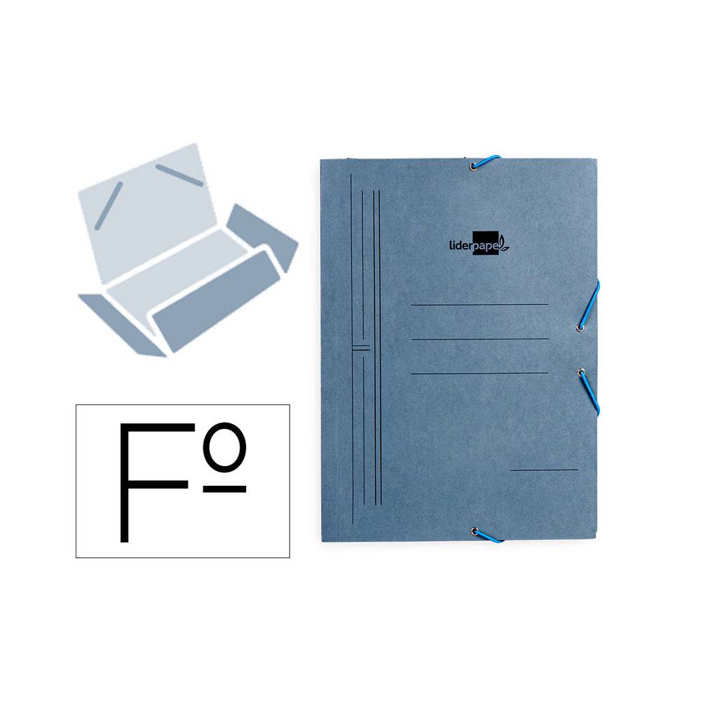 Carpeta liderpapel gomas folio 3 solapas carton pintado azul 410 g/m2