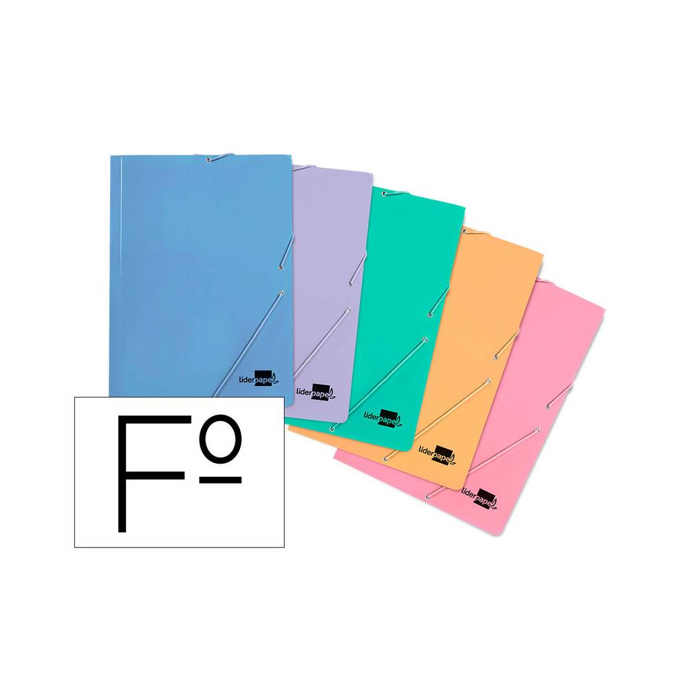 Carpeta liderpapel gomas folio 3 solapas carton plastificado colores pasteles surtidos