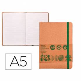 Libreta liderpapel ecouse 100% reciclada a5 96 hojas 70g/m2 horizontal con gomilla y marca paginas