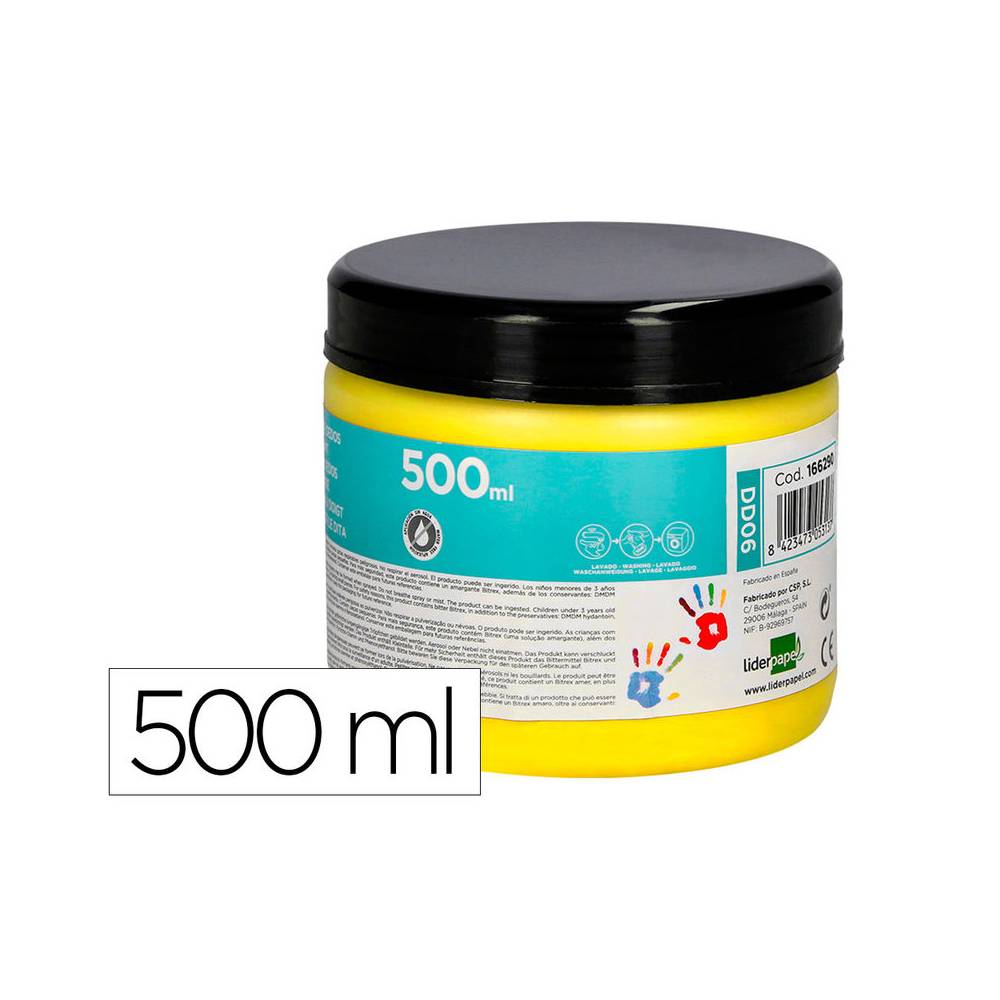 Pintura dedos liderpapel tarrina de 500 ml amarillo