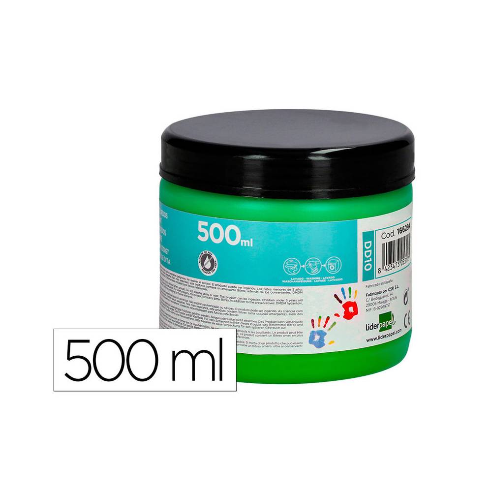 Pintura dedos liderpapel tarrina de 500 ml verde