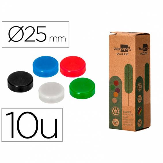 Iman para sujecion liderpapel ecouse pp reciclado para pizarra magnetica 25 mm caja de 10 unidades