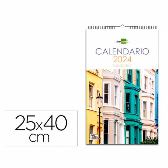 Calendario espiral pared liderpapel imagenes ciudades 2024 para escribir 25x40 cm papel 150 gr