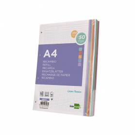 Recambio liderpapel a4 200+50 hojas 90g/m2 cuadro 5 mm 4 taladros bandas de 5 colores