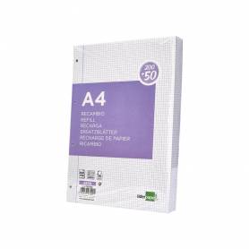 Recambio liderpapel a4 200+50 hojas 90g/m2 cuadro 4 mm con margen 4 taladros