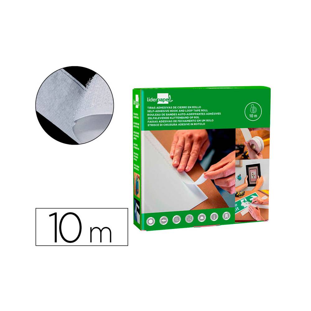 Cinta de cierre adhesiva liderpapel velcro blanco 20mm x 10m