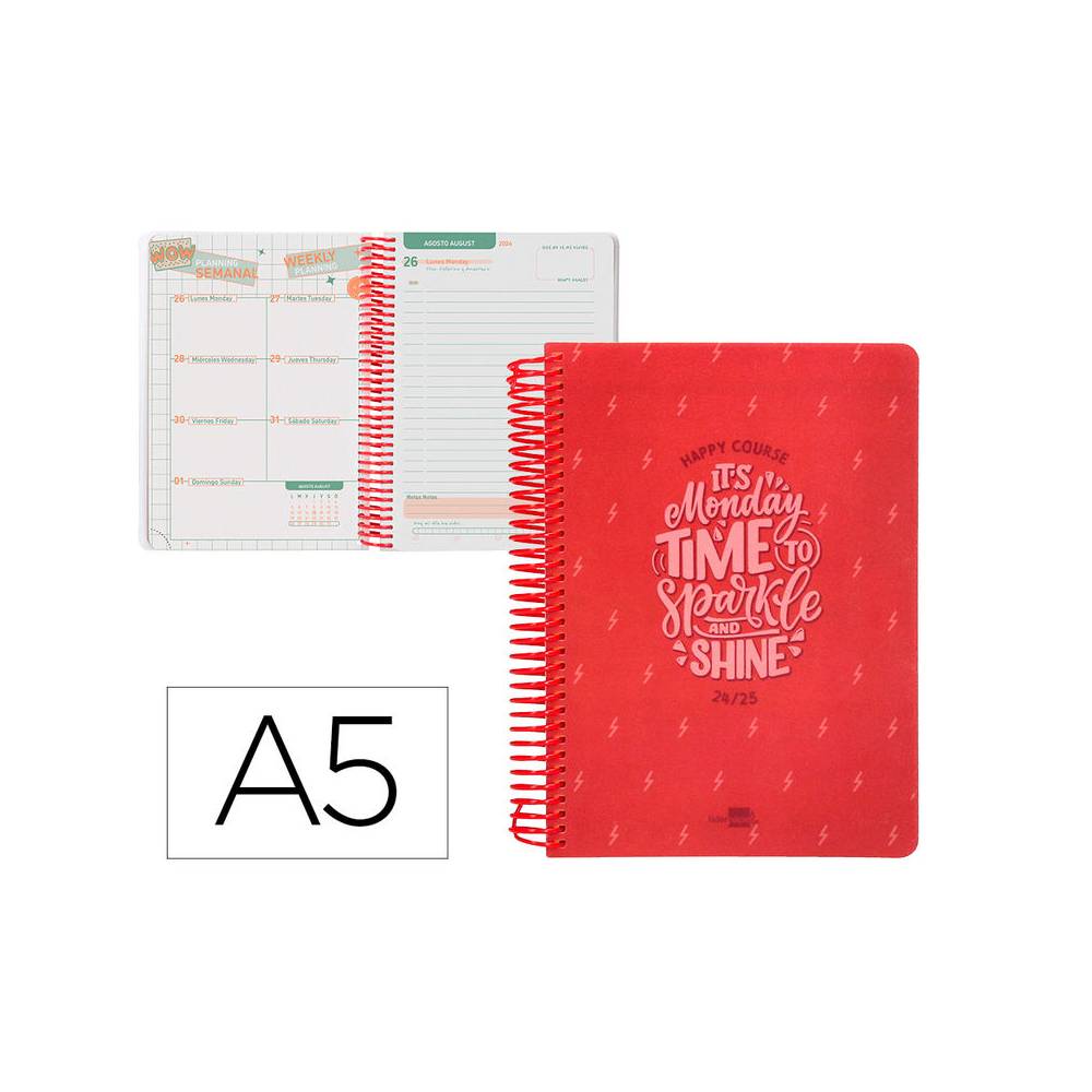 Agenda escolar liderpapel año 24 - 25 escolar basic rojo día página a5