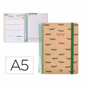 Agenda escolar liderpapel año 24 - 25 escolar classic crocodile día página a5 papel fsc banda elastica