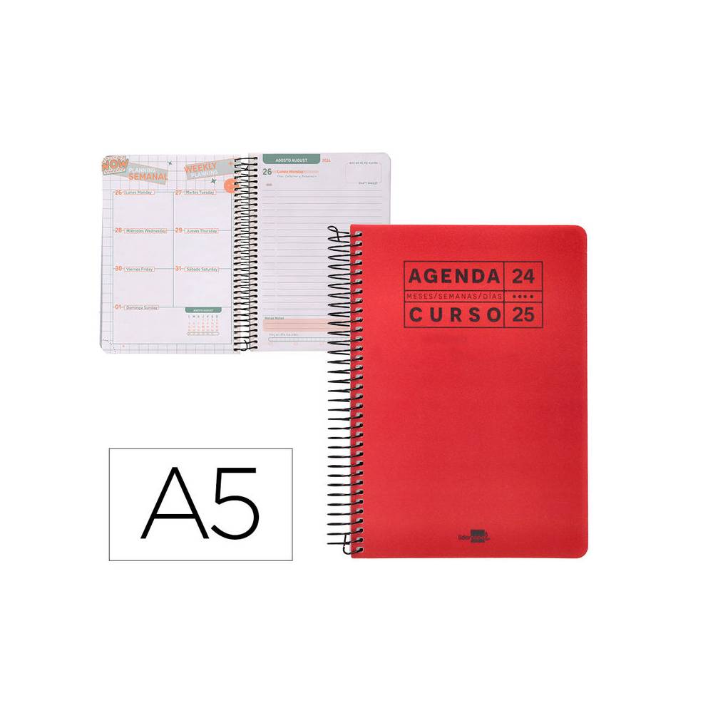 Agenda escolar liderpapel año 24 - 25 curso basic rojo día página a5