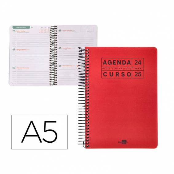 Agenda escolar liderpapel año 24 - 25 curso basic rojo semana vista a5