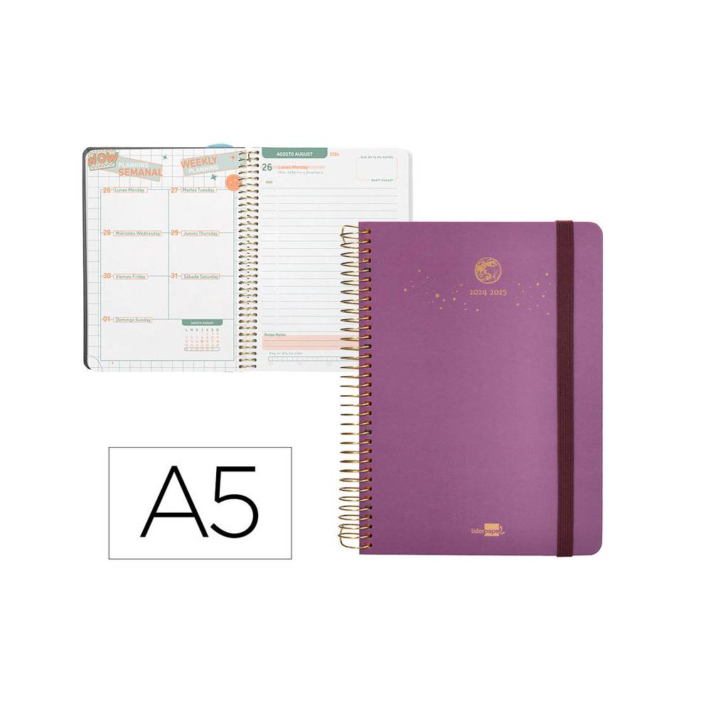 Agenda escolar liderpapel año 24 - 25 curso classic lines morado día página a5