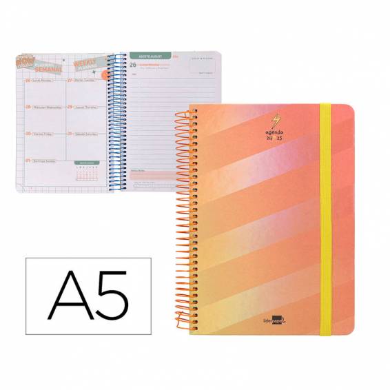 Agenda escolar liderpapel año 24 - 25 escolar fantasia lines orange día página a5