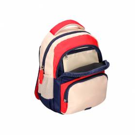 Cartera escolar liderpapel moc hila multibolsillo infantil azul marino rojo beige 350x110x270 mm