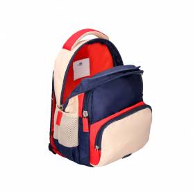 Cartera escolar liderpapel moc hila multibolsillo infantil azul marino rojo beige 350x110x270 mm