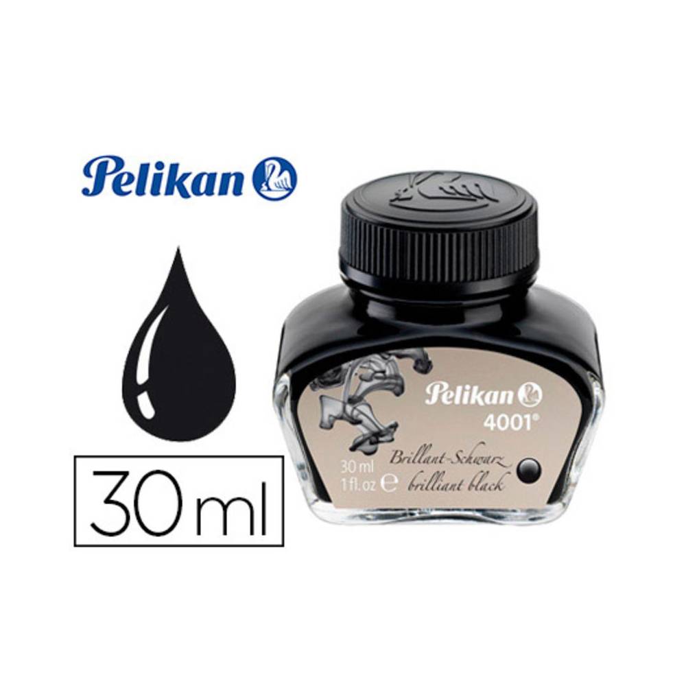 Tinta estilografica pelikan 4001 negro brillante bote 30 ml