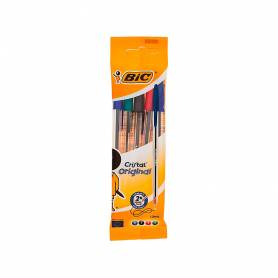 Boligrafo bic cristal original bolsa de 5 unidades colores surtidos 2 azul /1 negro /1 rojo /1 verde