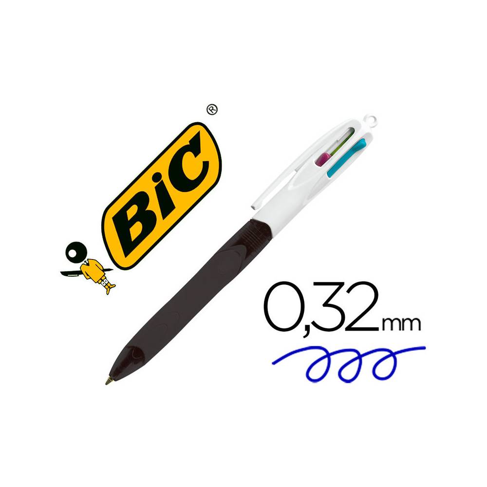 Boligrafo bic cuatro colores con grip colore negro punta 1,3 mm