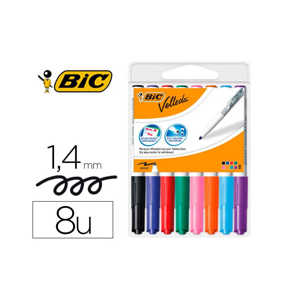 Rotulador bic velleda para pizarra punta redonda 2 mm bolsa de 8 unidades colores surtidos