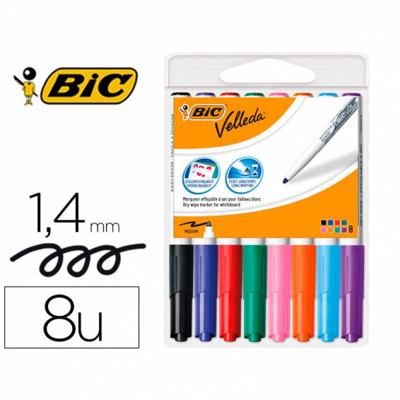 Rotulador bic velleda para pizarra punta redonda 2 mm bolsa de 8 unidades colores surtidos