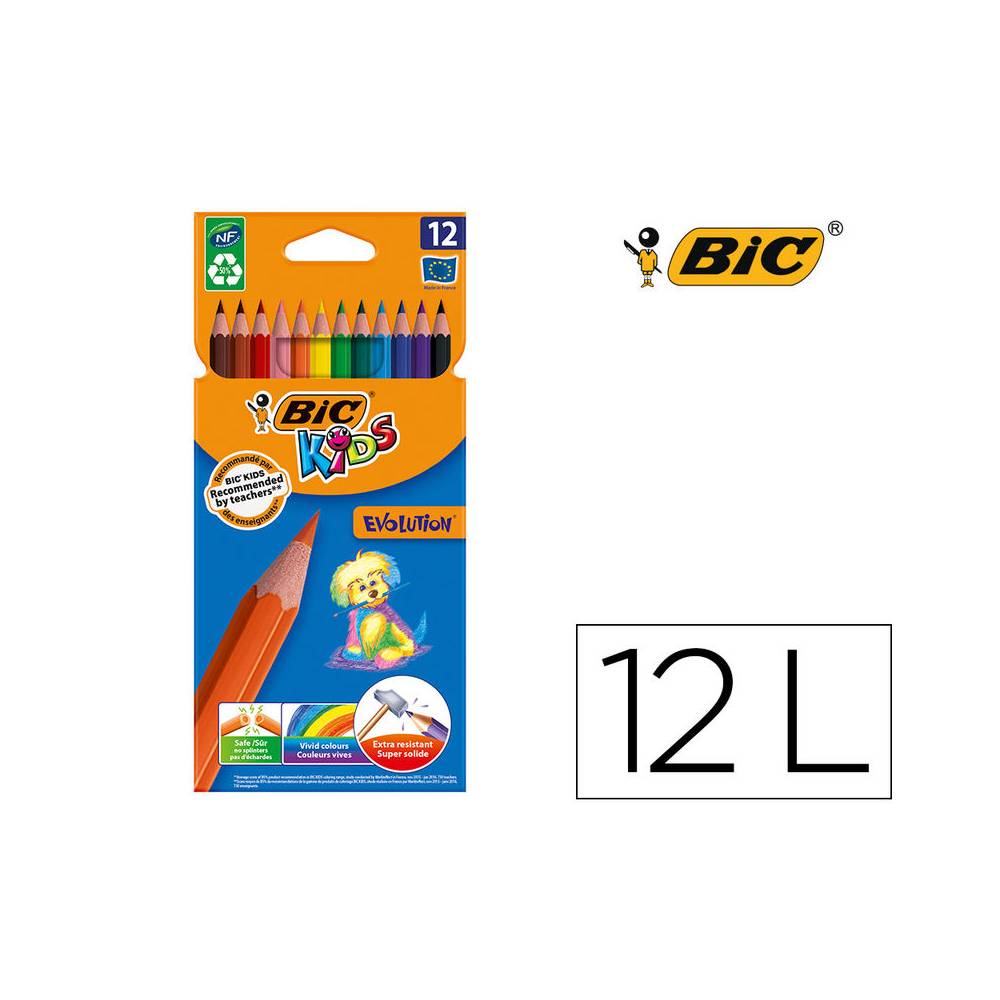 Lapices de colores bic kid evolution estuche de 12 colores surtidos mina ultra resistente