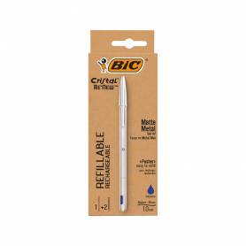 Boligrafo bic cristal renew tinta azul con cuerpo en aluminio mate mas 2 recambios en caja carton