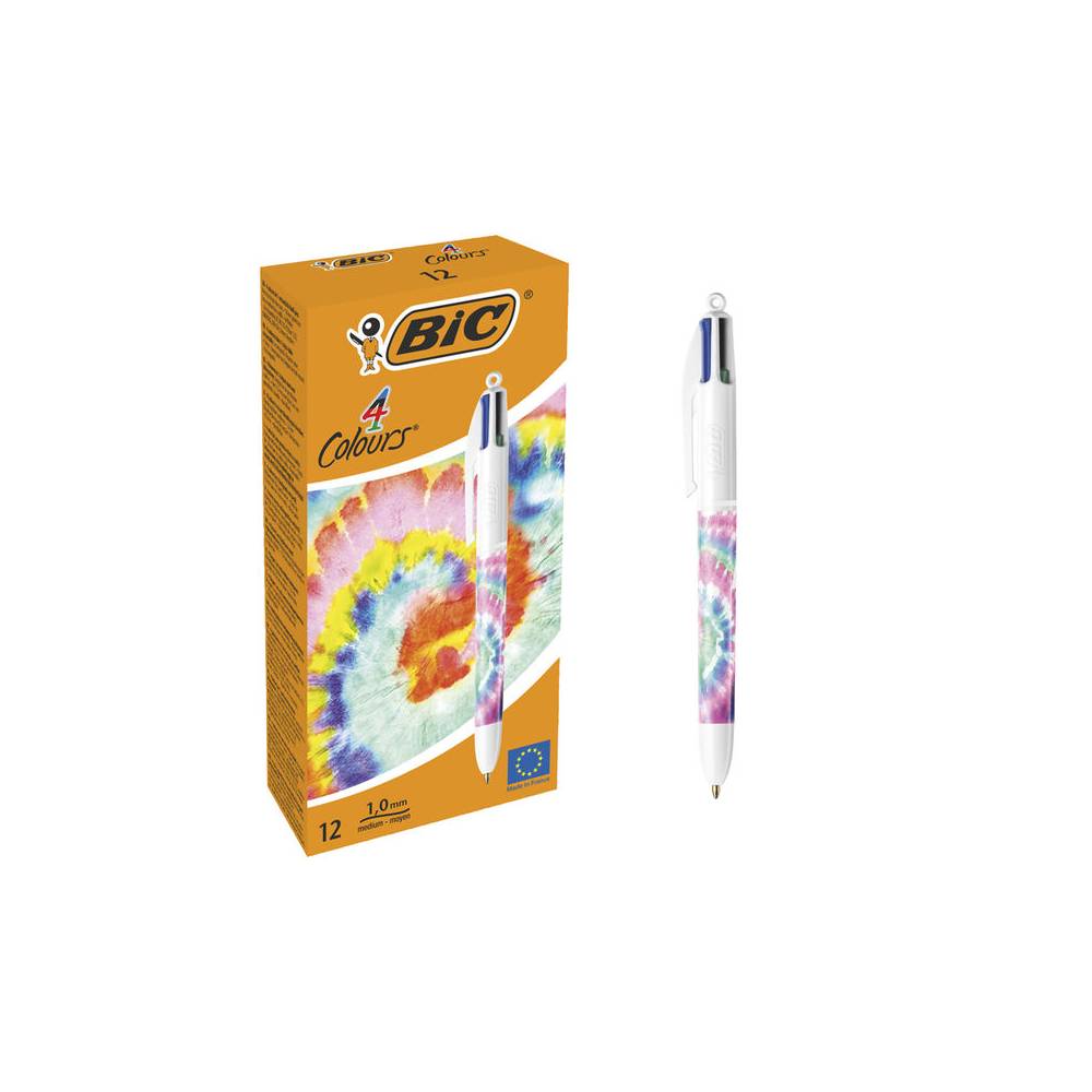 Boligrafo bic cuatro colores tiedye pastel punta de 1 mm caja de 12 unidades