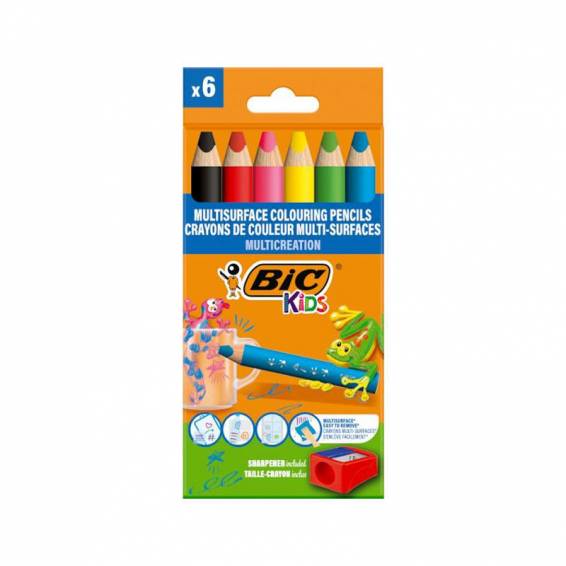 Lapices de colores bic multisuperficies triangulares mina borrable caja de 6 unidades colores surtidos +