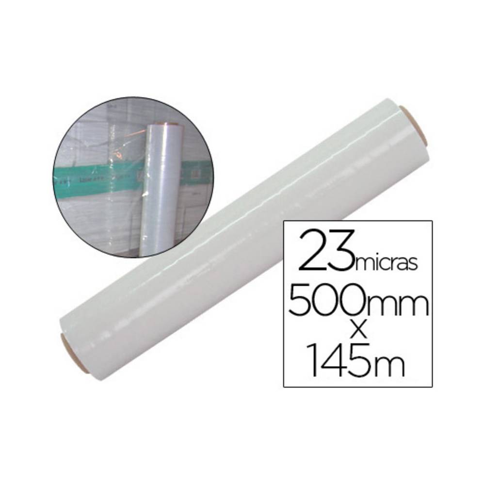 Film extensible q-connect manual ancho 500 mm largo 145 mt espesor 23 micras transparente